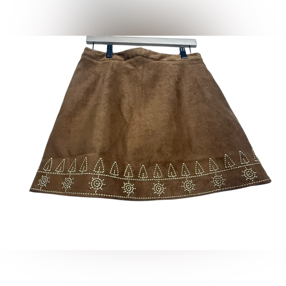 Sadie And Sage Womens Faux Suede Embroidered Mini Skirt Size Small Brown